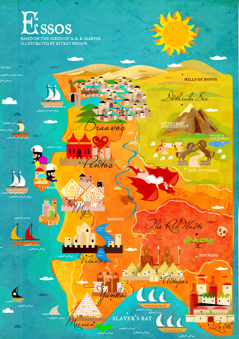 Illustration for article titled Stylized Game of Thrones maps make Westeros and Essos look like pleasant places to vacation